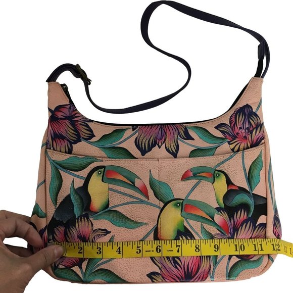 Anuschka  NEVER USED Handpained Leather Shoulder Bag Tropical Toucans - Picture 3 of 10